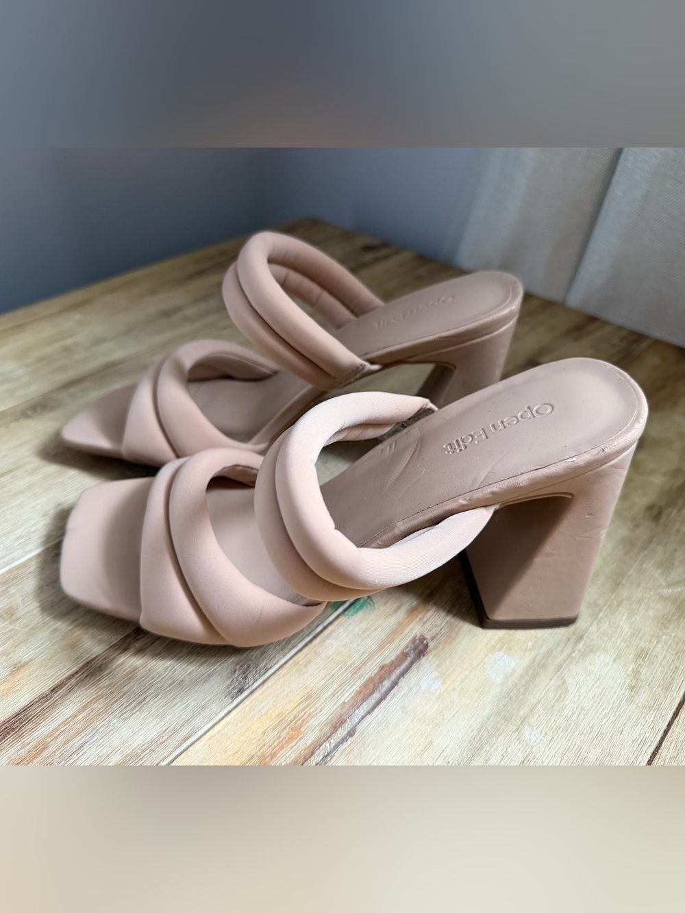 Open Edit Nude Padded Double-Strap Block Heel Mules - Picture 2 of 4